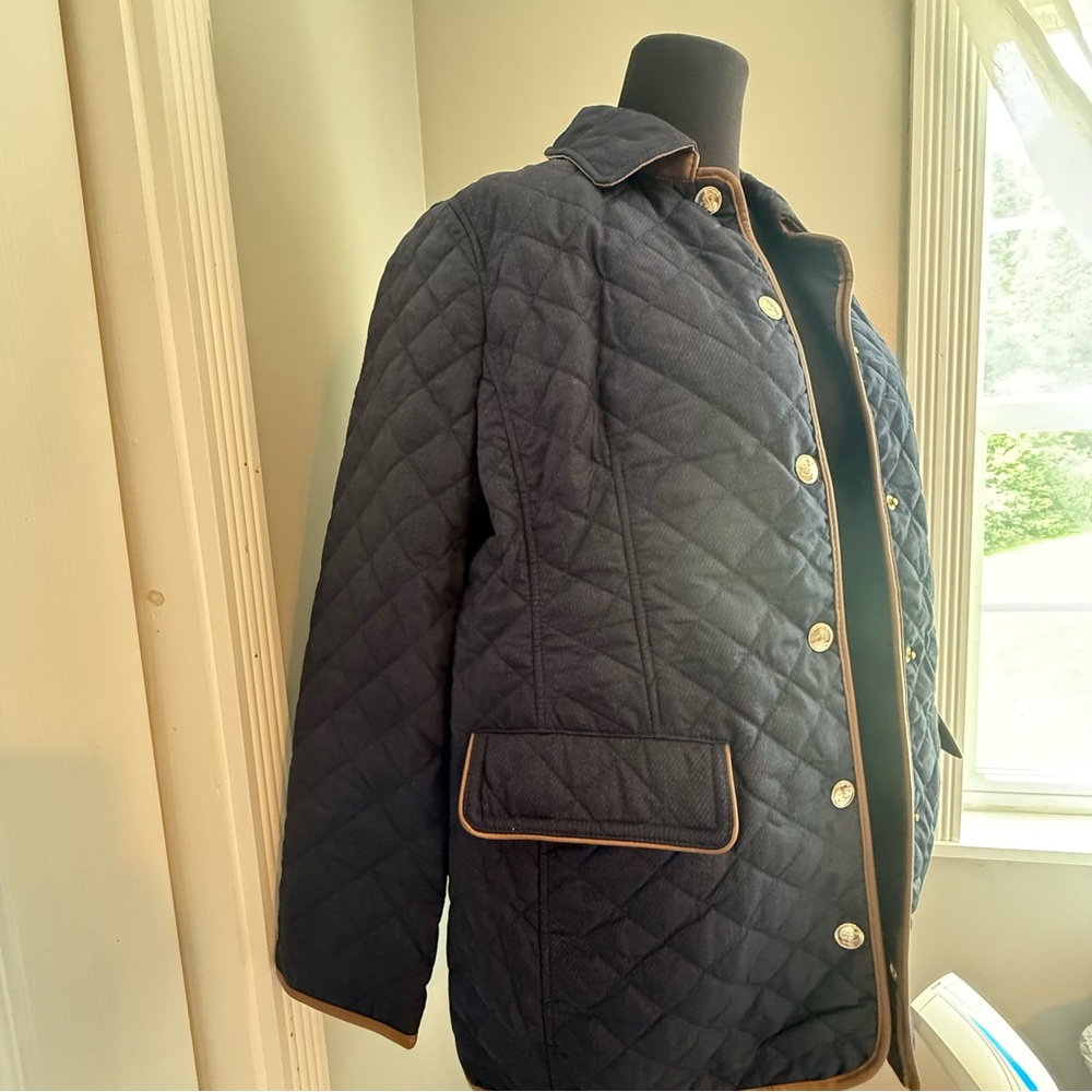 Chico's Blue and Tan Puffer Jacket with Quilted Design Size 2 - Picture 4 of 16